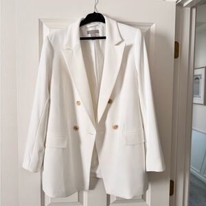 H&M White Textured Blazer with Structured Shoulders